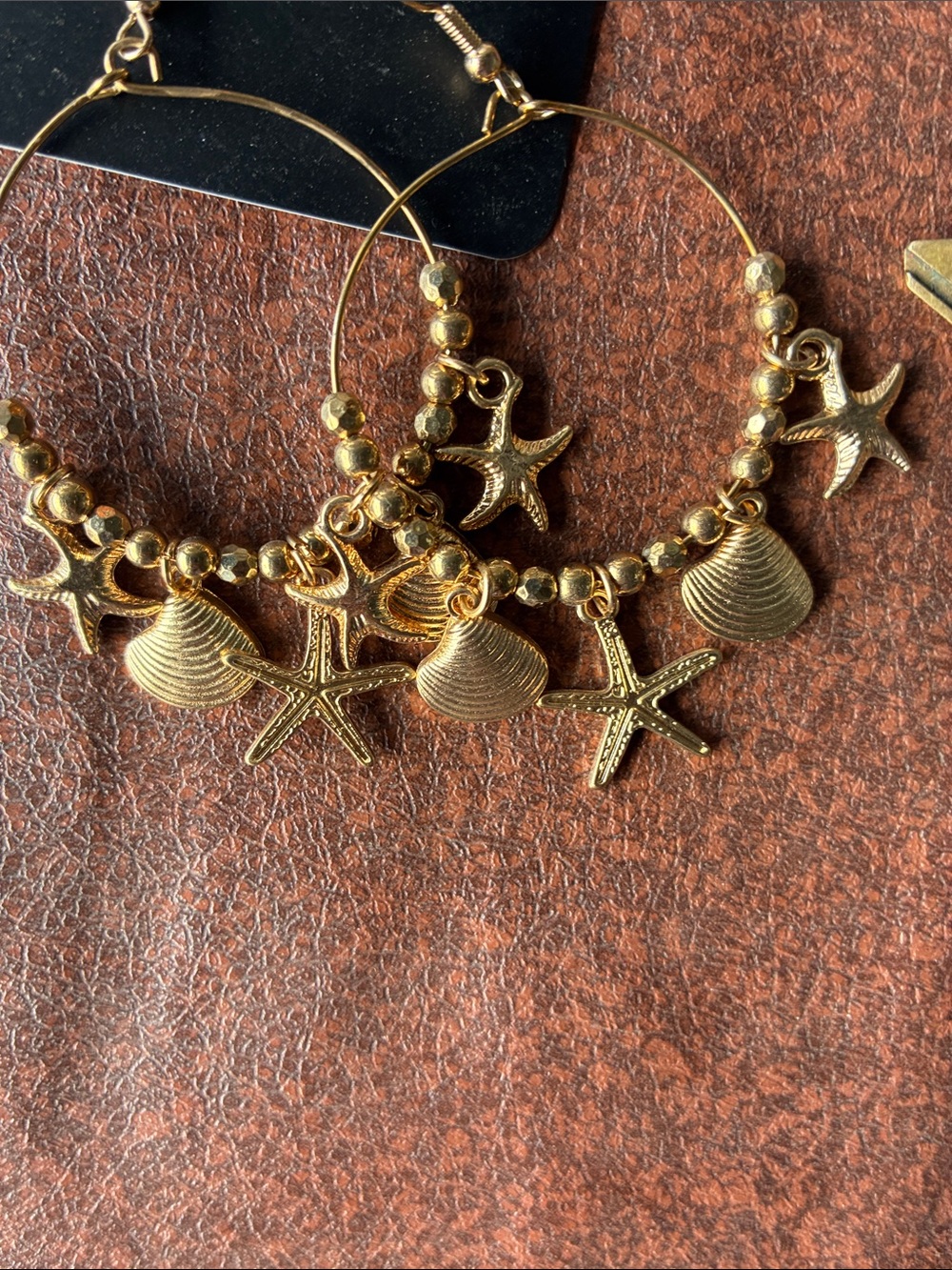 Gold Seashell & Starfish Hoop Earrings - Women Jewelry